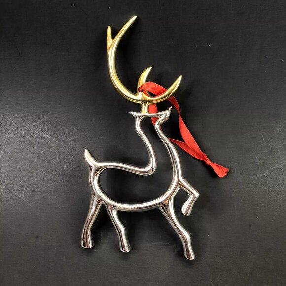 Nambe Brass Christmas Ornament Silver plated Reindeer Antlers Minimalist Decor - Picture 2 of 6